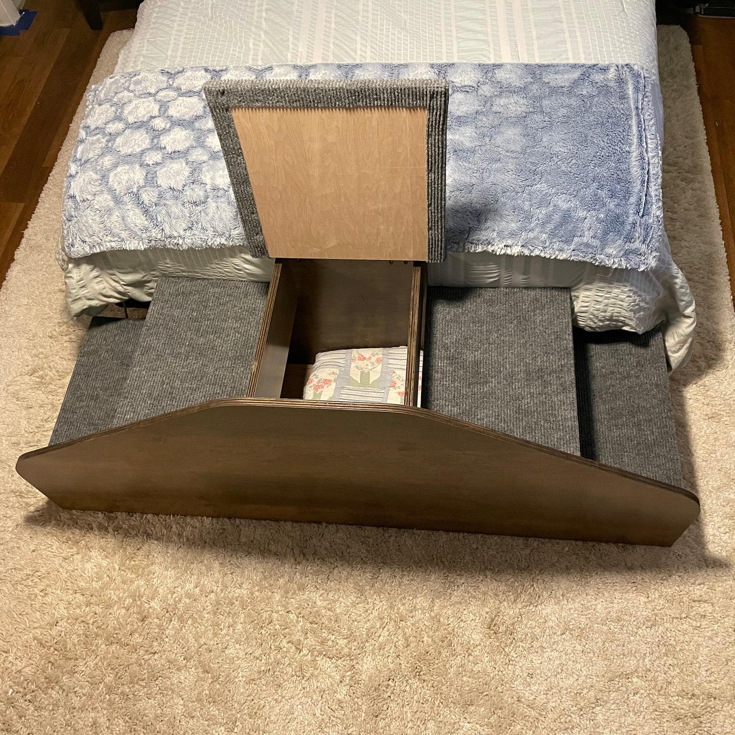 Double-Sided 24 Inch Wooden Pet Stairs with Blanket Chest