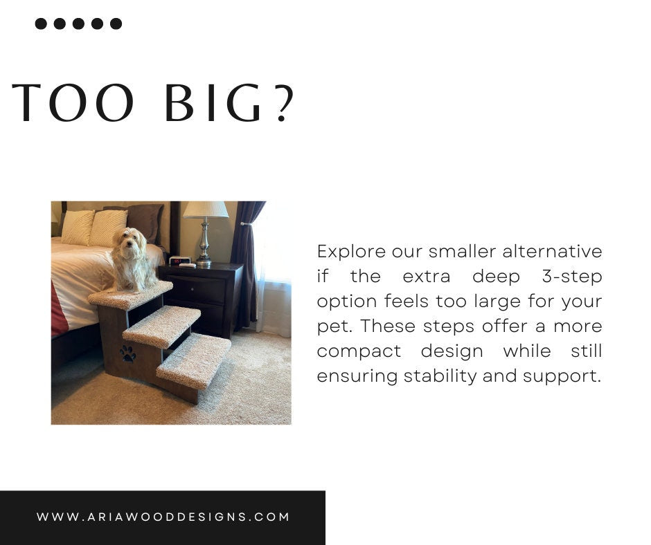 Image showcasing our regular pet step option, providing a more compact alternative to the extra deep 3-step product. Perfect for pets who may find the larger option too spacious, these steps maintain stability and support in a smaller footprint.