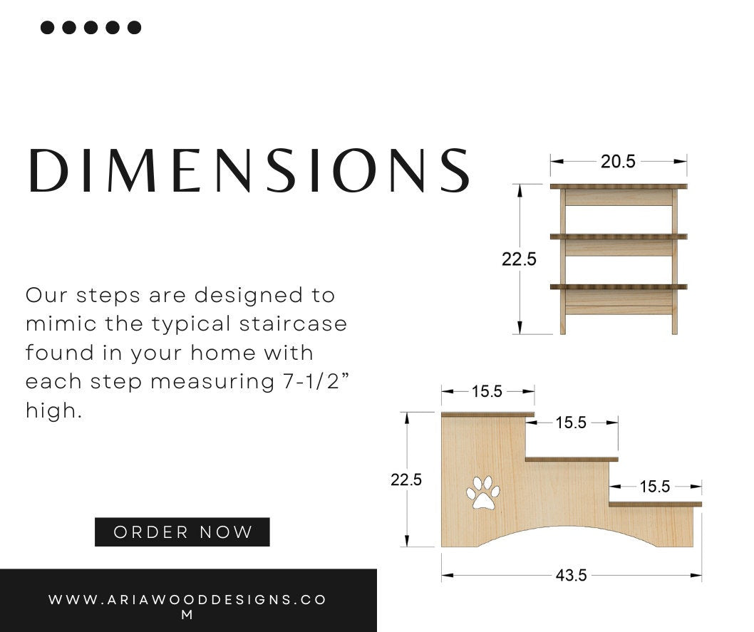 Extra deep 23-inch pet steps displayed with clear dimensions, showcasing their spacious design for easy pet navigation, set against a neutral backdrop.