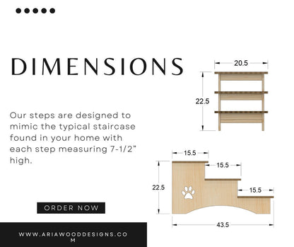 Extra deep 23-inch pet steps displayed with clear dimensions, showcasing their spacious design for easy pet navigation, set against a neutral backdrop.