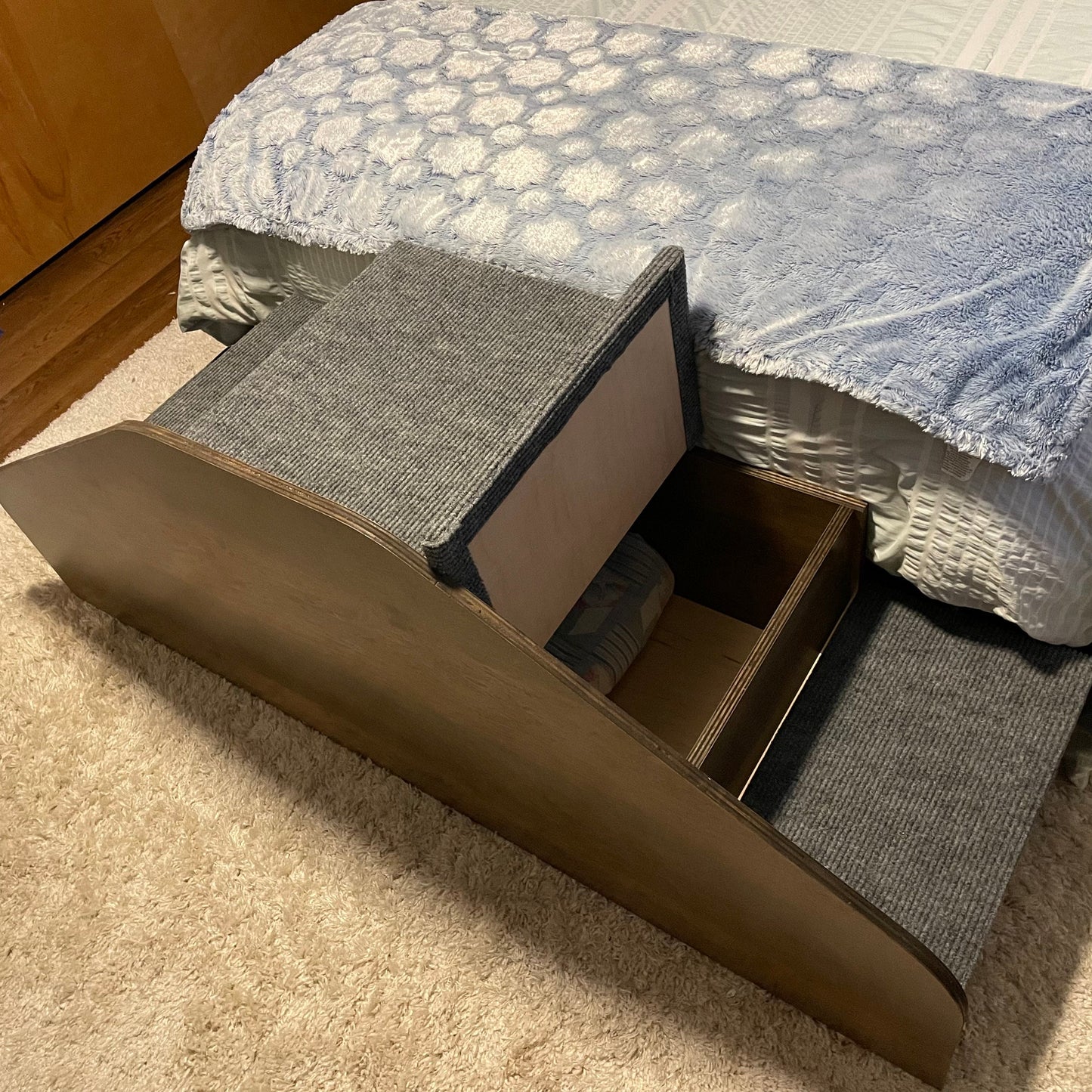 Double-Sided 24 Inch Wooden Pet Stairs with Blanket Chest