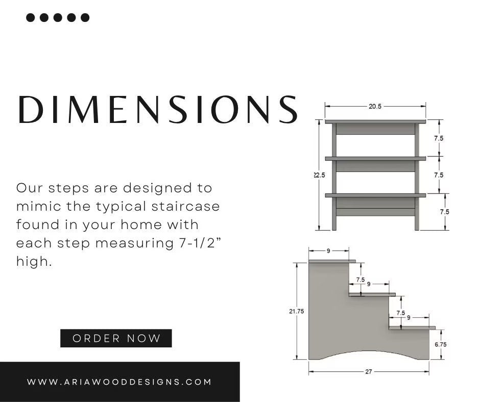 Diagram showing the dimensions of 23-inch pet steps, with labeled measurements for height, width, and depth of each step.