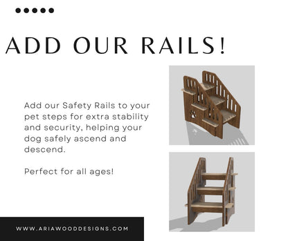 Image showing an add-on option of rails attached to the sides of pet steps, designed to enhance safety and security for pets climbing up and down.