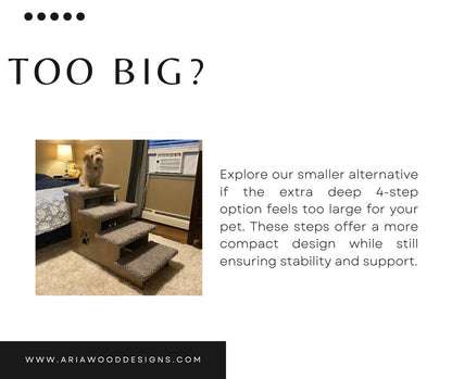 Image showcasing a smaller alternative to the extra deep 4-step option, featuring shallower steps while maintaining stability and safety for pets.