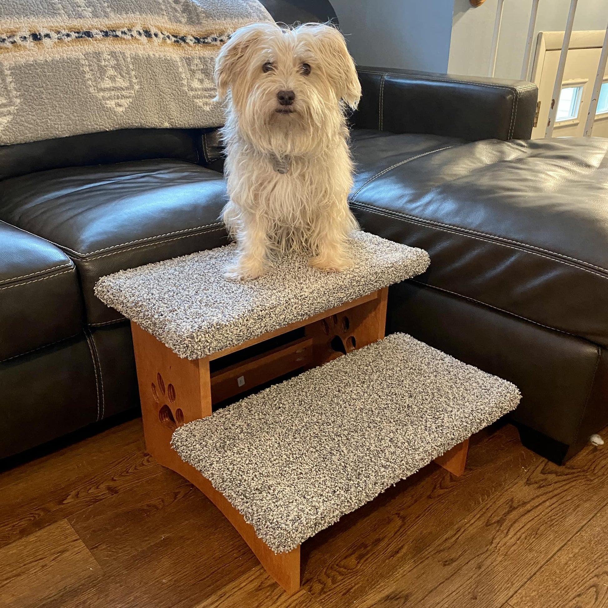 Pet Steps 15 Inches Tall - GUNSTOCK STAIN Handcrafted Dog Stairs Made-to-Order Helps dogs with arthritis joint pains hip dysplasia and more