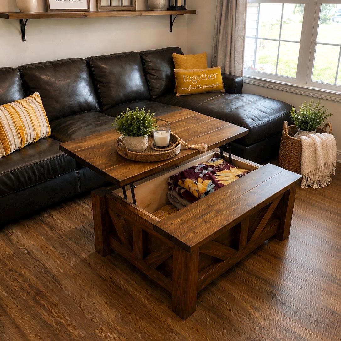 Rustic Farmhouse Lift-Top Coffee Table